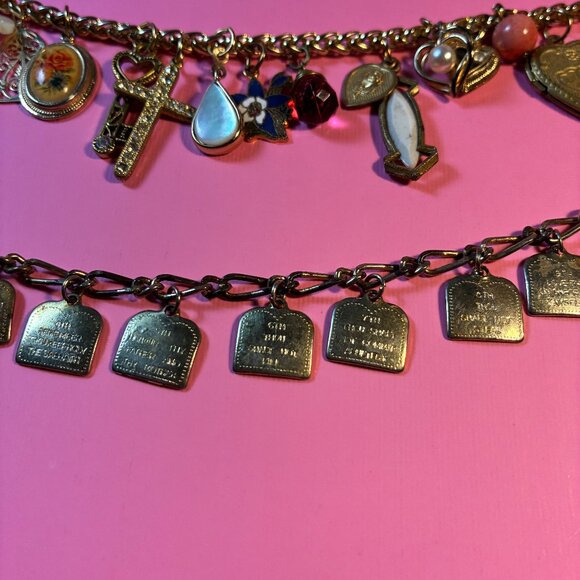 2 Religious Catholic Christian Charms Bracelets 10 commandments Cross Heart - Picture 5 of 6